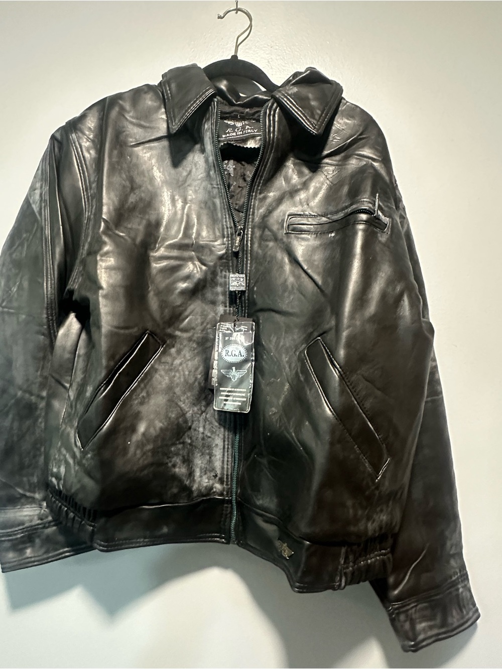 Reportage R.G.A. Italian Leather‎ Bomber Jacket Black NWT Deadstock Size L